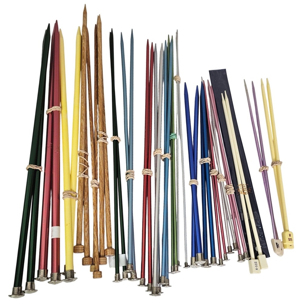 Vintage Knitting Needle Lot Boye Susan Bates Hero Bamboo Aluminum 21 Pairs